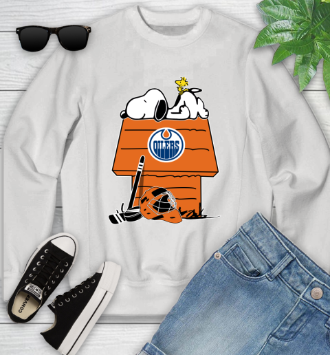 Edmonton Oilers NHL Hockey Snoopy Woodstock The Peanuts Movie Youth Sweatshirt