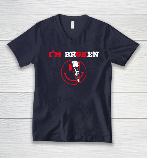 Confused Smile I'm Broken Invisible Illness I'm OK Broken V-Neck T-Shirt 2