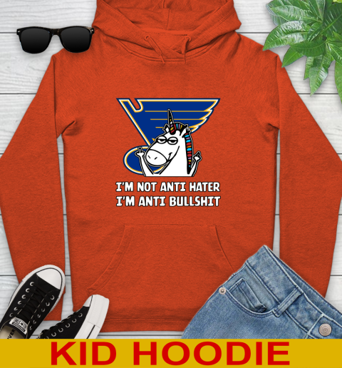 St.Louis Blues NHL Hockey Unicorn I'm Not Anti Hater I'm Anti Bullshit Youth Hoodie 5
