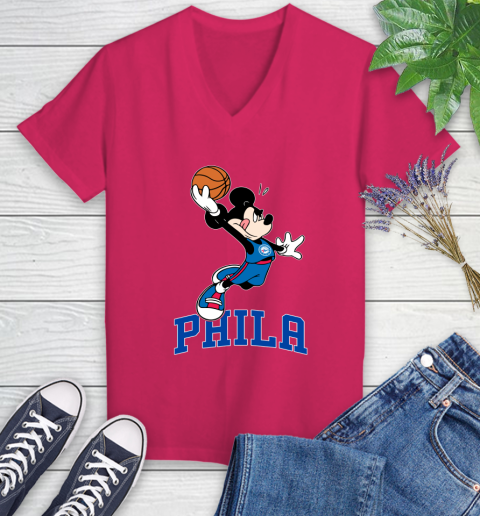 NBA Basketball Philadelphia 76ers Cheerful Mickey Mouse Shirt Women's V-Neck T-Shirt 8