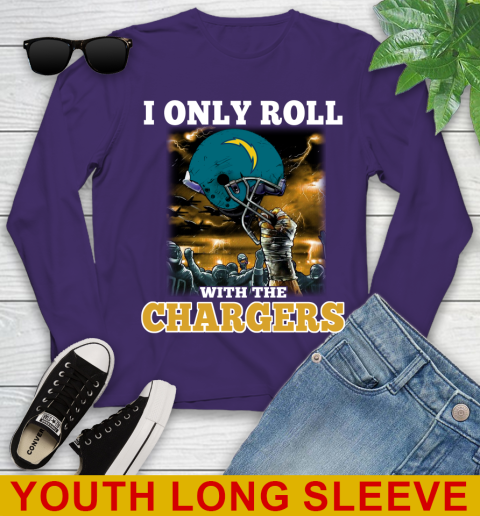 Los Angeles Chargers NFL Football I Only Roll With My Team Sports Youth Long Sleeve 4