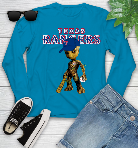 MLB Texas Rangers Groot Guardians Of The Galaxy Baseball Youth Long Sleeve 7