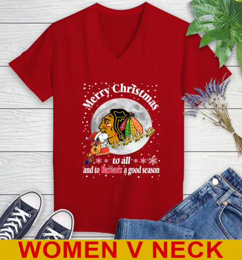 Chicago Blackhawks Merry Christmas To All And To Blackhawks A Good Season NHL Hockey Sports Women's V-Neck T-Shirt 10