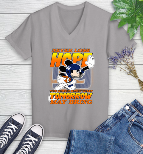 New York Giants NFL Football Mickey Disney Never Lose Hope Women's V-Neck T-Shirt 4