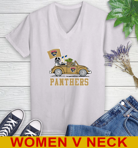 NHL Hockey Florida Panthers Darth Vader Baby Yoda Driving Star Wars Shirt Women's V-Neck T-Shirt