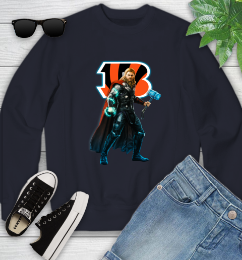 NFL Thor Avengers Endgame Football Cincinnati Bengals Youth Sweatshirt 3
