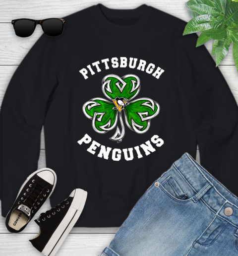 NHL Pittsburgh Penguins Three Leaf Clover St Patrick's Day Hockey Sports Youth Sweatshirt