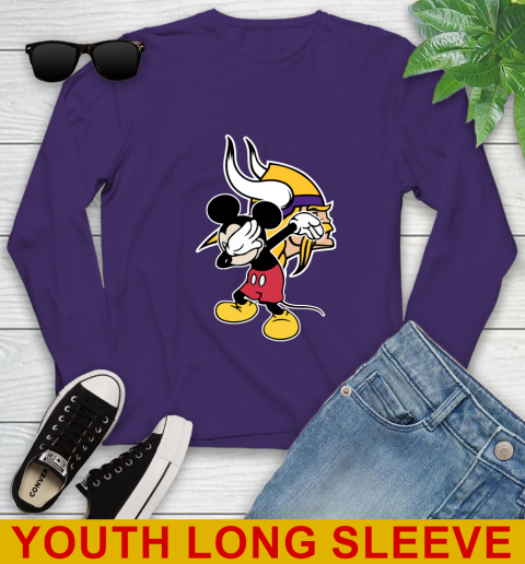 Minnesota Vikings NFL Football Dabbing Mickey Disney Sports Youth Long Sleeve - Image 6