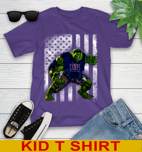 New York Giants Hulk Marvel Avengers NFL Football American Flag Youth T-Shirt 3