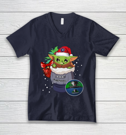 Minnesota Timberwolves Christmas Baby Yoda Star Wars Funny Happy NBA V-Neck T-Shirt 3