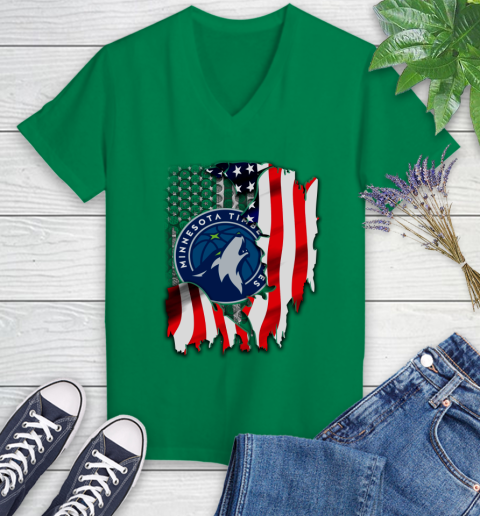 Minnesota Timberwolves NBA Basketball American Flag Women's V-Neck T-Shirt 5