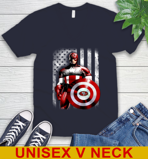 San Francisco 49ers NFL Football Captain America Marvel Avengers American Flag Shirt V-Neck T-Shirt 2