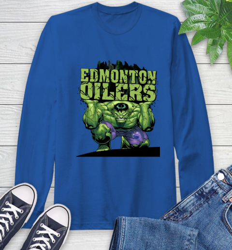 Edmonton Oilers NHL Hockey Incredible Hulk Marvel Avengers Sports Long Sleeve T-Shirt 9