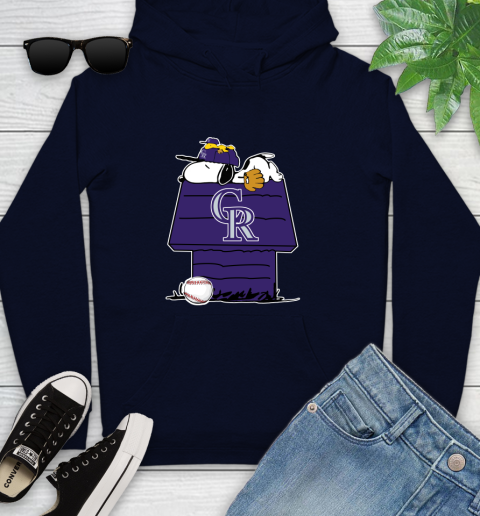 MLB Colorado Rockies Snoopy Woodstock The Peanuts Movie Baseball T Shirt Youth Hoodie 4