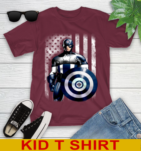 Winnipeg Jets NHL Hockey Captain America Marvel Avengers American Flag Shirt Youth T-Shirt 5