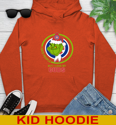 Chicago Cubs MLB Christmas Grinch I Hate People But I Love My Favorite Baseball Team Youth Hoodie 5