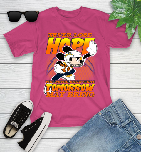 Los Angeles Chargers NFL Football Mickey Disney Never Lose Hope Youth T-Shirt 11