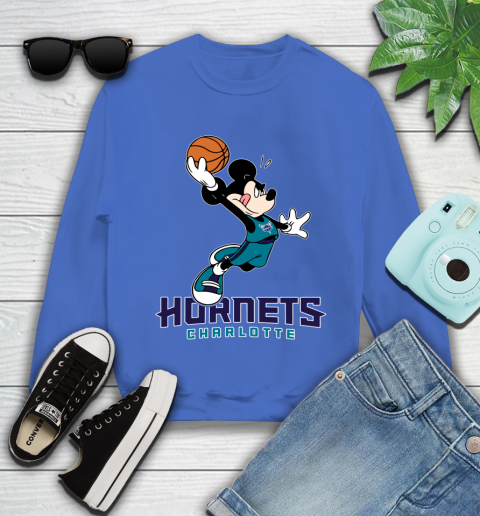 NBA Basketball Charlotte Hornets Cheerful Mickey Mouse Shirt Youth Sweatshirt 7
