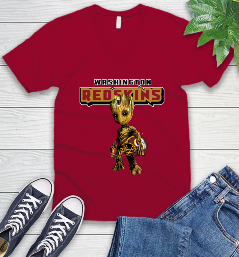 Washington Redskins NFL Football Groot Marvel Guardians Of The Galaxy V-Neck T-Shirt 8