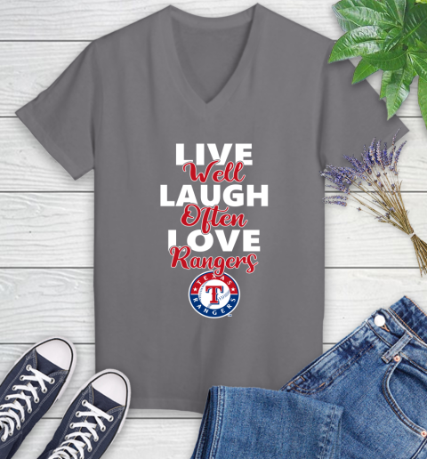 MLB Baseball Texas Rangers Live Well Laugh Often Love Shirt Women's V-Neck T-Shirt 9