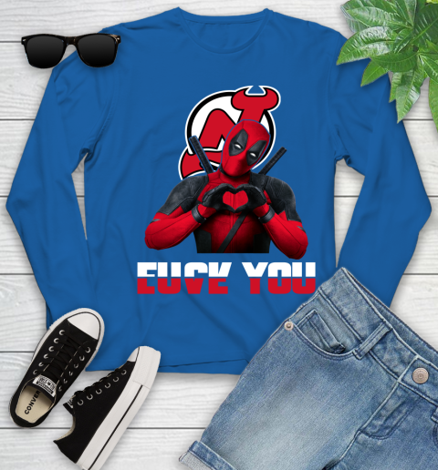 NHL New Jersey Devils Deadpool Love You Fuck You Hockey Sports Youth Long Sleeve 10