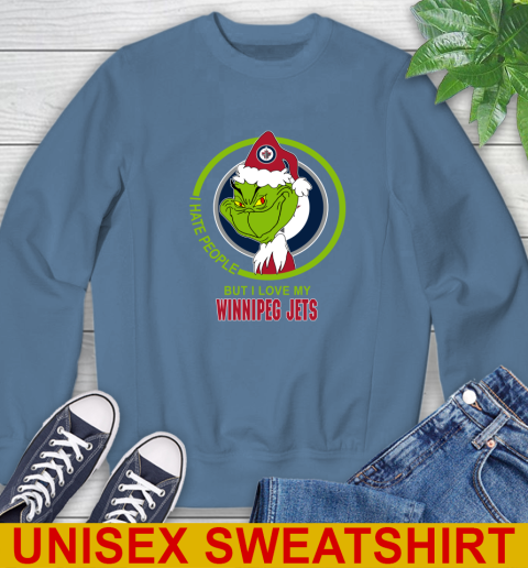 Winnipeg Jets NHL Christmas Grinch I Hate People But I Love My Favorite Hockey Team Sweatshirt 8