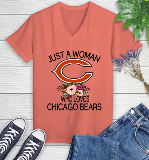 NFL Just A Woman Who Loves Chicago Bears Football Sports Women's V-Neck T-Shirt 3