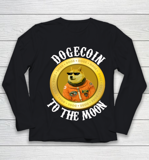 Dogecoin Cool Moon Astronaut Meme Crypto Youth Long Sleeve