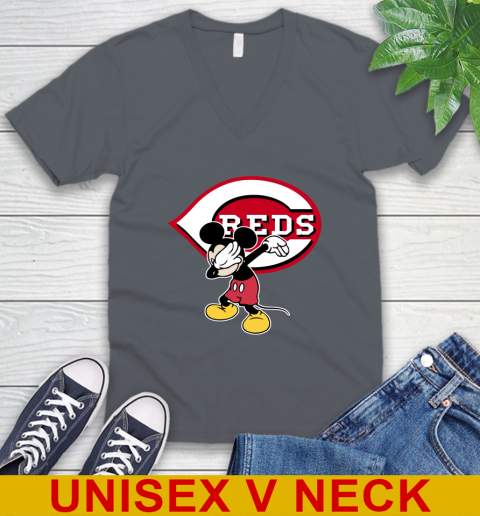 Cincinnati Reds MLB Baseball Dabbing Mickey Disney Sports V-Neck T-Shirt 5