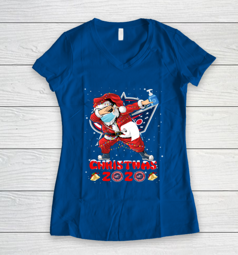 Columbus Blue Jackets Funny Santa Claus Dabbing Christmas 2020 NHL Women's V-Neck T-Shirt 7