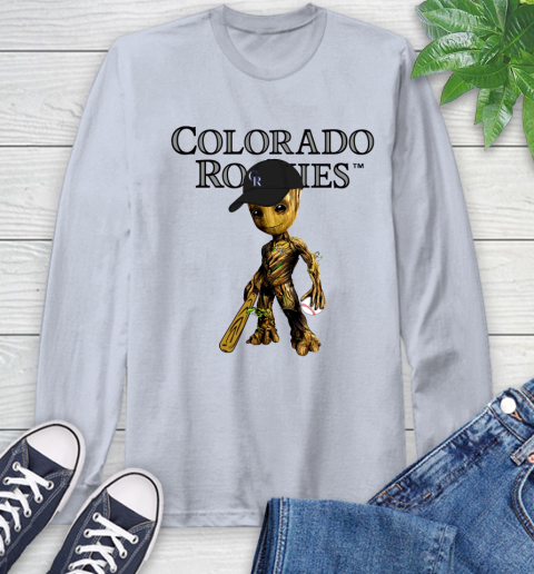 MLB Colorado Rockies Groot Guardians Of The Galaxy Baseball Long Sleeve T-Shirt 6