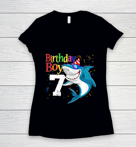 Kids 7th Birthday Boy Shark Shirts 7 Jaw Some Four Tees Boys 7 Years Old Women's V-Neck T-Shirt