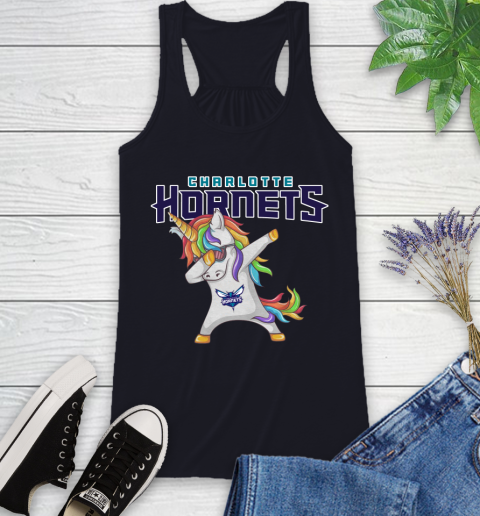 Charlotte Hornets NBA Basketball Funny Unicorn Dabbing Sports Racerback Tank 10
