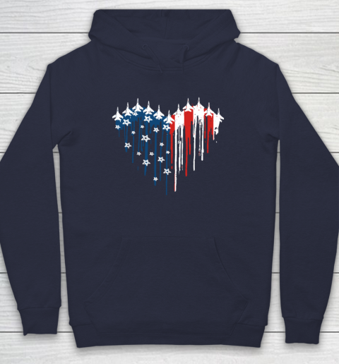 Retro Fighter Jet Airplane American Flag Heart 4th Of July Hoodie 2