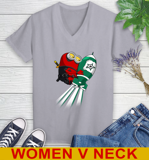 NHL Hockey Dallas Stars Deadpool Minion Marvel Shirt Women's V-Neck T-Shirt 4