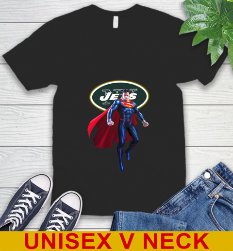NFL Superman DC Sports Football New York Jets V-Neck T-Shirt 2