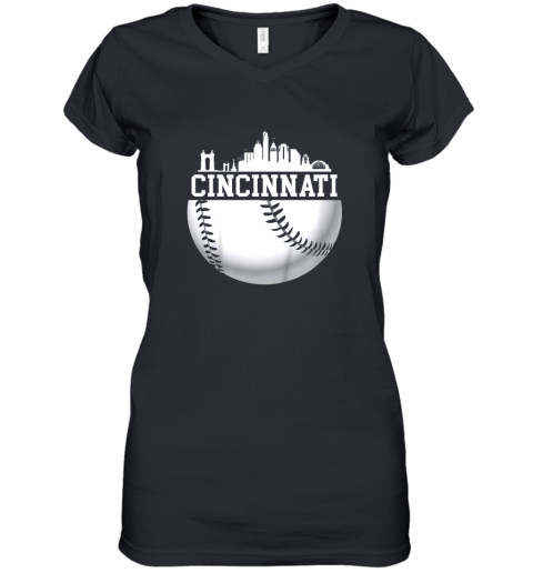 Vintage Downtown Cincinnati Shirt Baseball Retro Ohio State Women's V-Neck T-Shirt