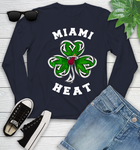 NBA Miami Heat Three Leaf Clover St Patrick's Day Basketball Sports Youth Long Sleeve 2