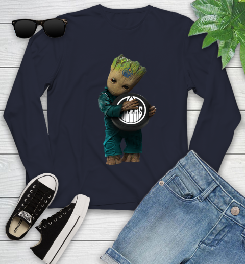 NHL Groot Guardians Of The Galaxy Hockey Sports Edmonton Oilers Youth Long Sleeve 3