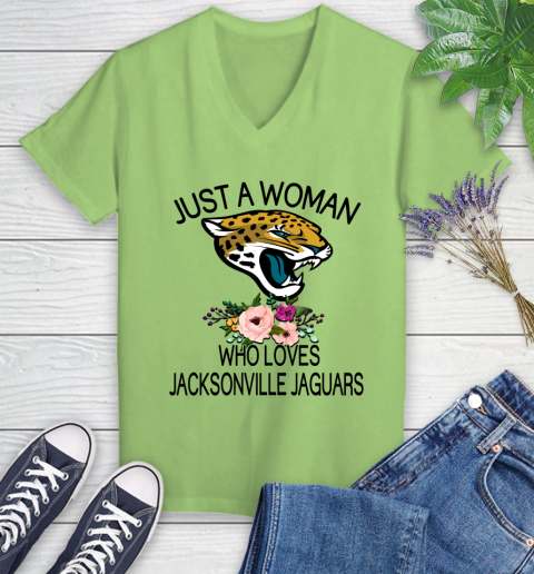 NFL Just A Woman Who Loves Jacksonville Jaguars Football Sports Women's V-Neck T-Shirt 6