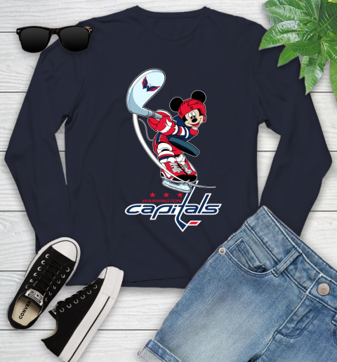 NHL Hockey Washington Capitals Cheerful Mickey Mouse Shirt Youth Long Sleeve 3