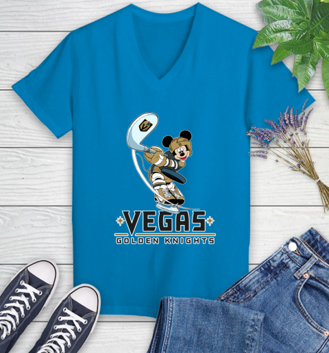 NHL Hockey Vegas Golden Knights Cheerful Mickey Mouse Shirt Women's V-Neck T-Shirt 6