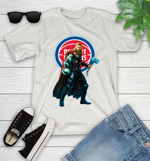 NBA Thor Avengers Endgame Basketball Detroit Pistons Youth T-Shirt 12