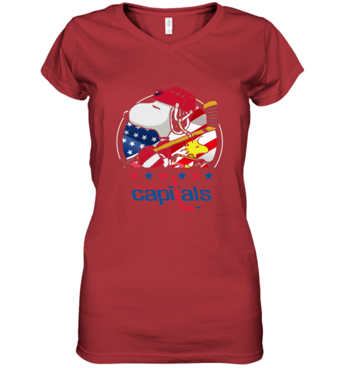 ur56 washington capitals snoopy and woodstock nhl women v neck t shirt 39 front red