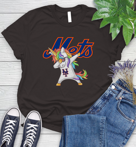 New York Mets MLB Baseball Funny Unicorn Dabbing Sports Women's T-Shirt 8