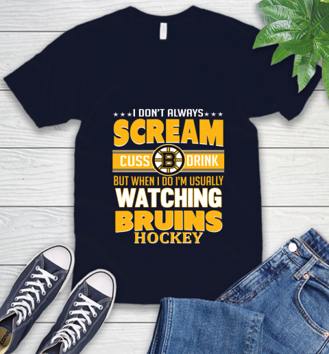 Boston Bruins NHL Hockey I Scream Cuss Drink When I'm Watching My Team V-Neck T-Shirt 2