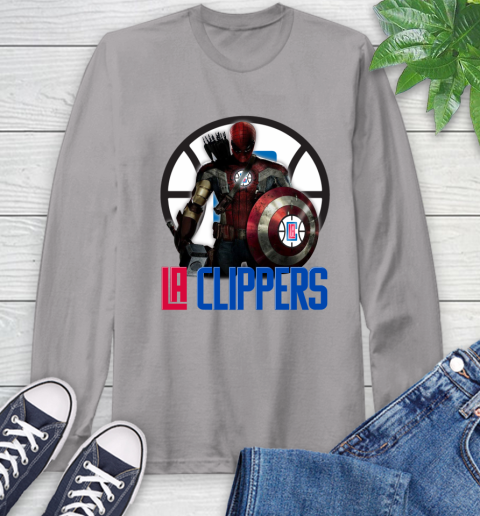 LA Clippers NBA Basketball Captain America Thor Spider Man Hawkeye Avengers Long Sleeve T-Shirt 6