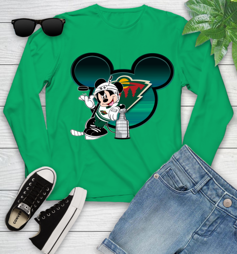 NHL Minnesota Wild Stanley Cup Mickey Mouse Disney Hockey T Shirt Youth Long Sleeve 6