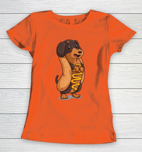 Wiener Dog Hotdog Bun Dachshund Funny Foodie Gift Hot Dog Women's T-Shirt 2