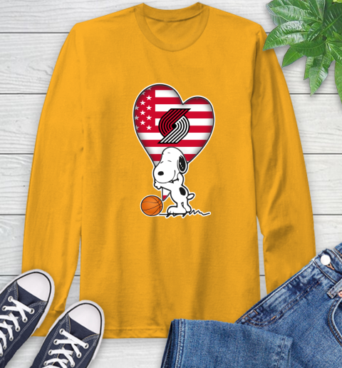 Portland Trail Blazers NBA Basketball The Peanuts Movie Adorable Snoopy Long Sleeve T-Shirt 3